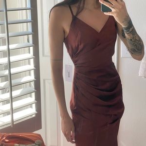 Maroon satin bridesmaid dress